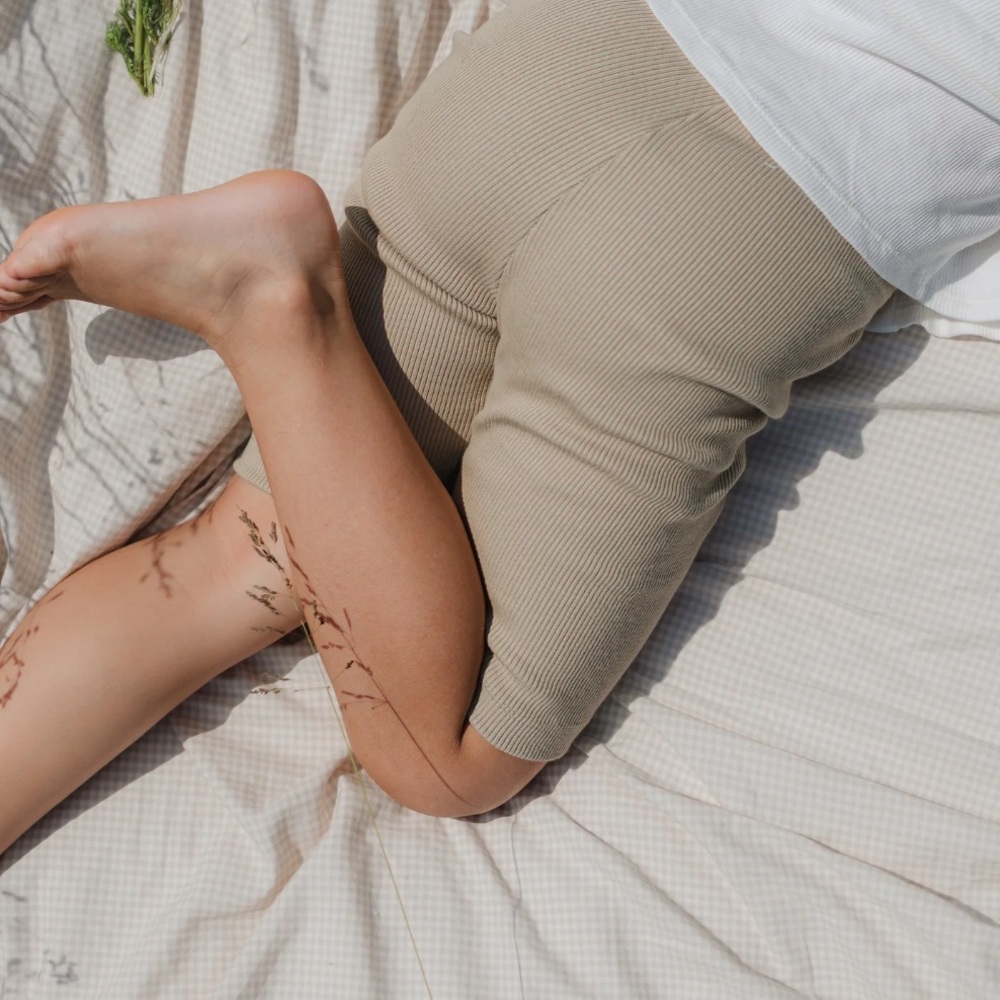 Ribbed Knit Bike Shorts - Light Beige